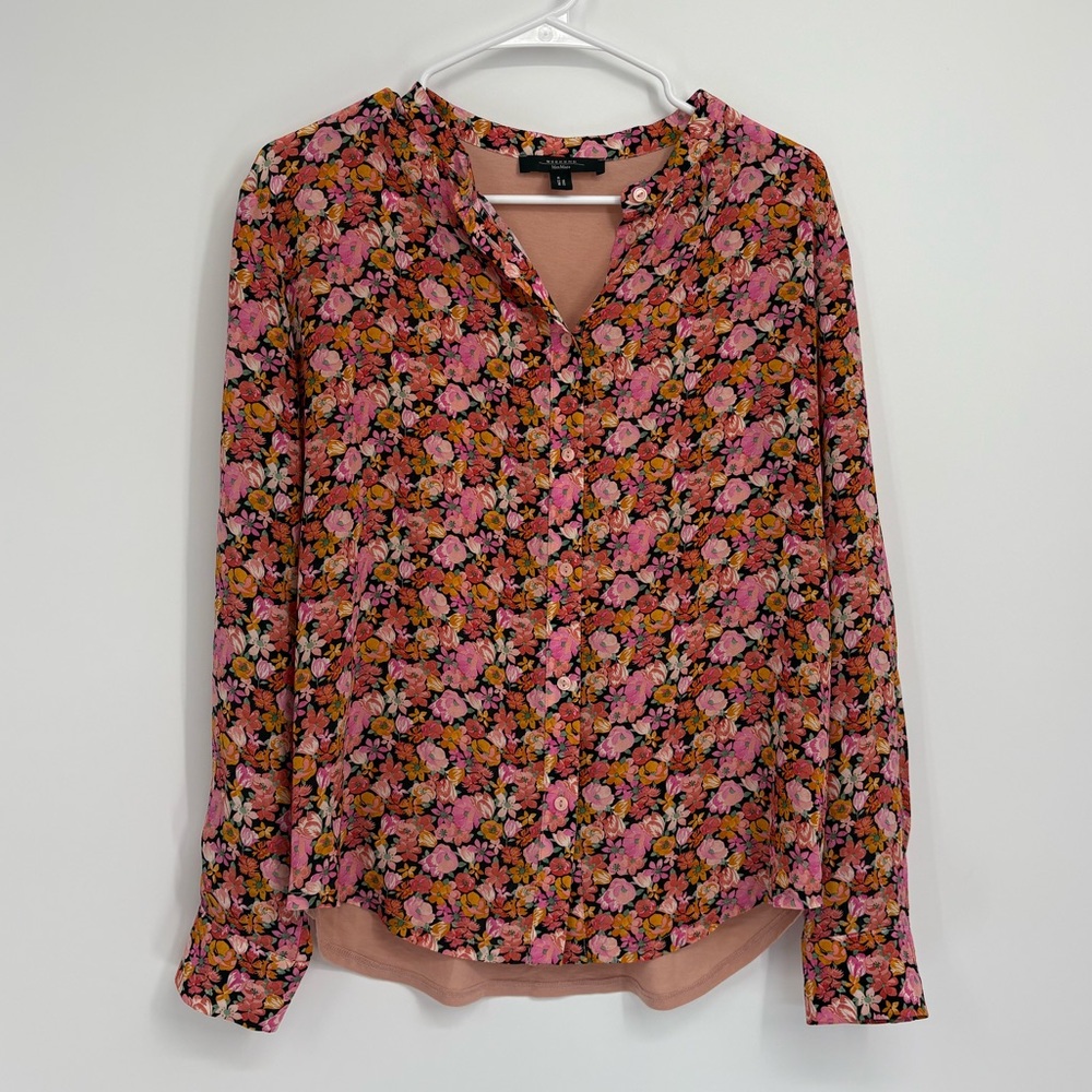Weekend MaxMara Pink and Orange Floral Print Silk Blouse